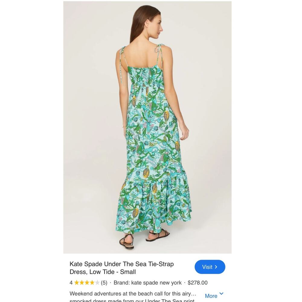 Kate Spade Women's Under The Sea Tie-Strap Dress Sleeveless Green Size Small - Picture 6 of 12